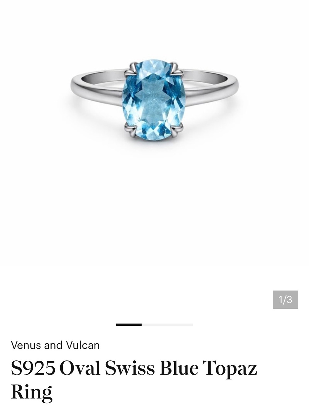 Venus and Vulcan Sterling Silver Oval Blue Topaz Ring
